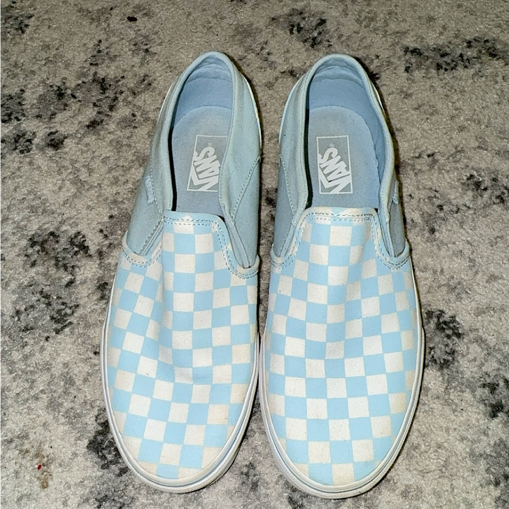 Blue Checkered Slip On Vans